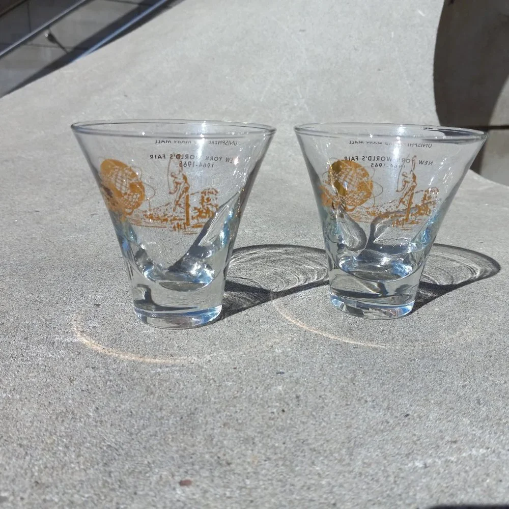 MCM Barware World's Fair New York 1964-1965 Pair (2) Souvenir SHOT GLASS…